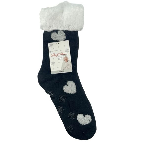Marilyn Monroe Slipper Socks OSFM Black White Heart Grip Bottom 1 Pair NWT - Picture 6 of 6